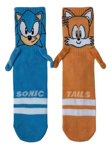 Sonic the Hedgehog Sonic and Tails Magnetic Hands Crew Socks Exclusivo de star-game