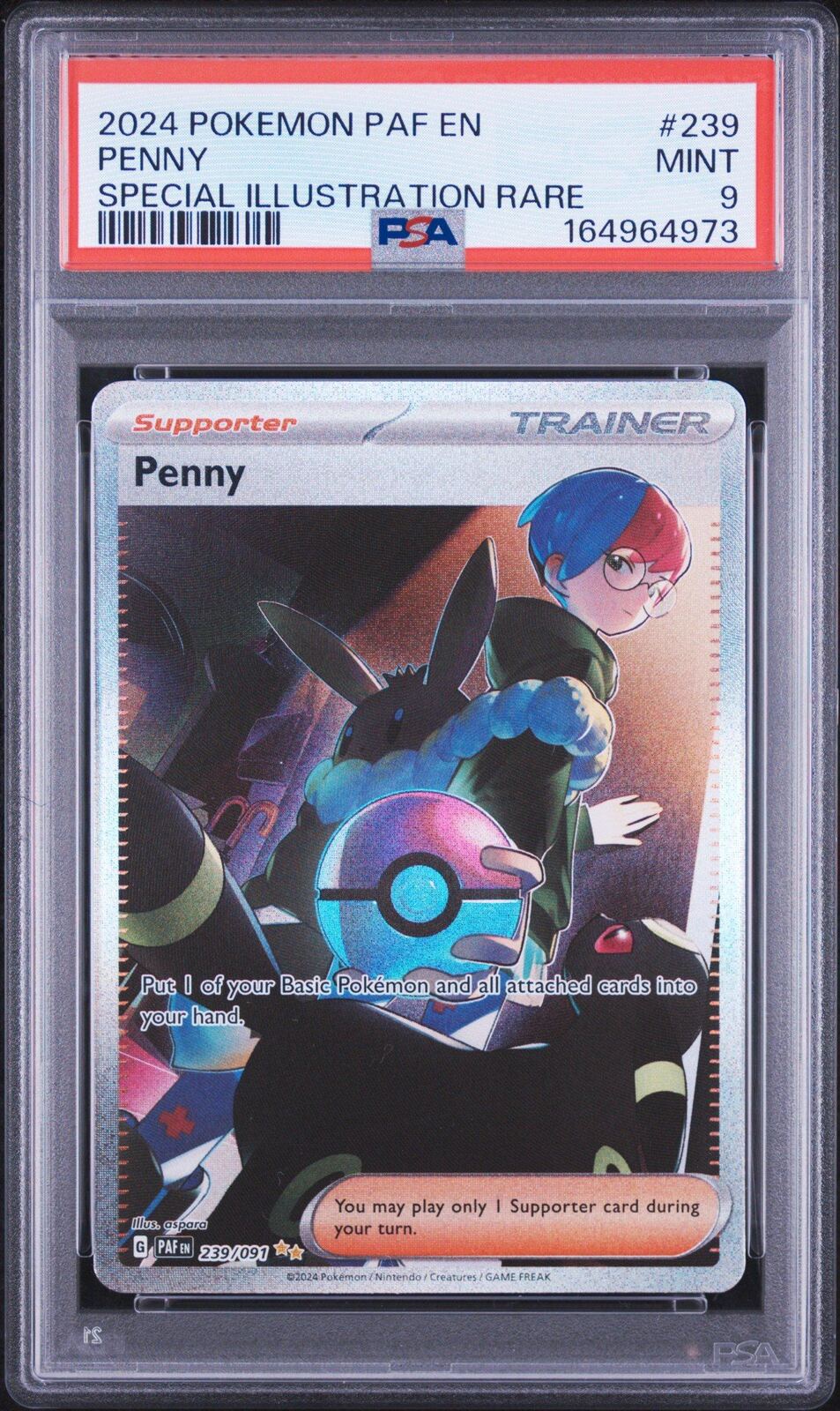 2024 Pokemon Paf En-paldean Fates 239 Penny Special Illustration Rare PSA 9