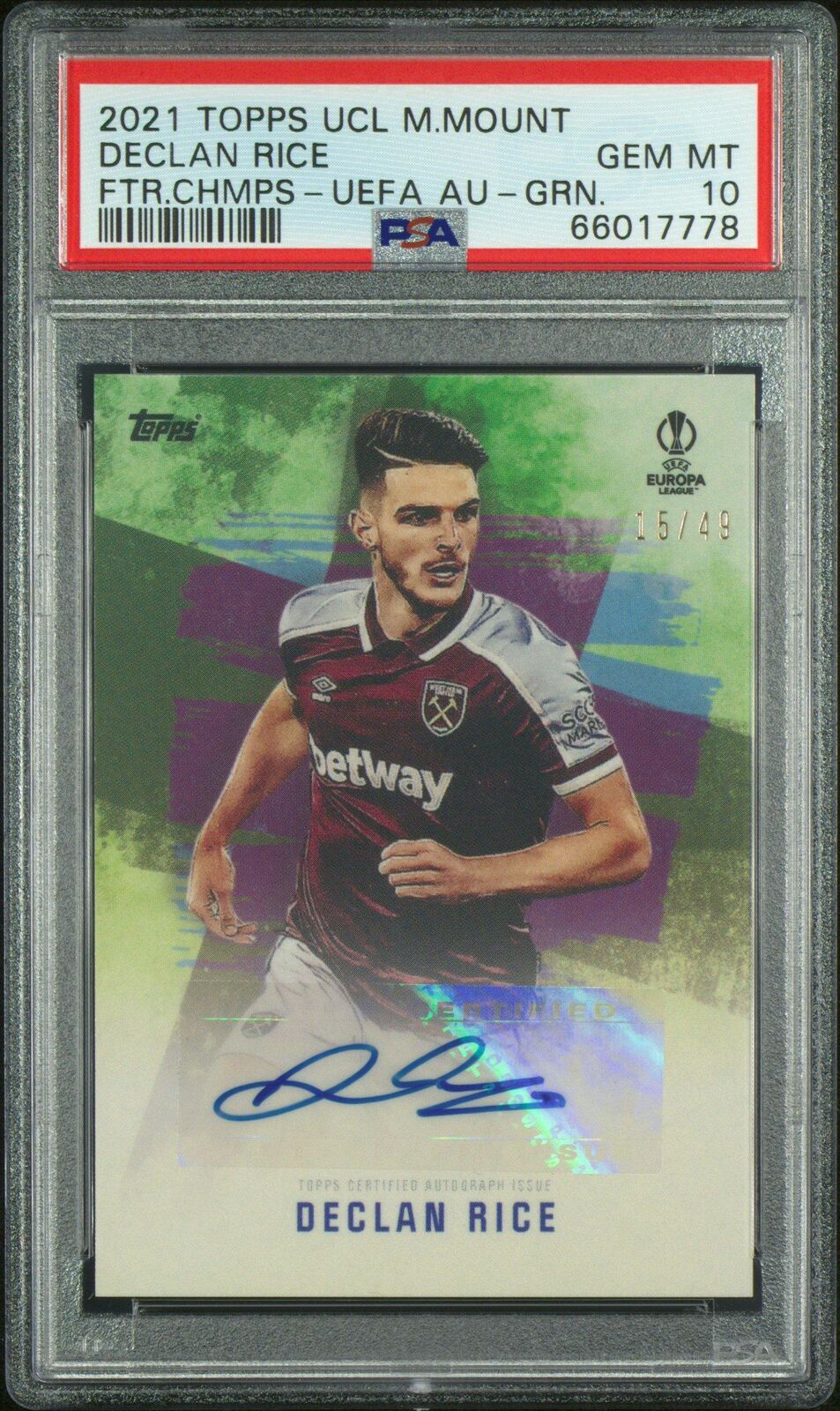 2021 Topps Uefa Champions League Mason Mount Future Champions Autograph  Declan Rice Green PSA 10